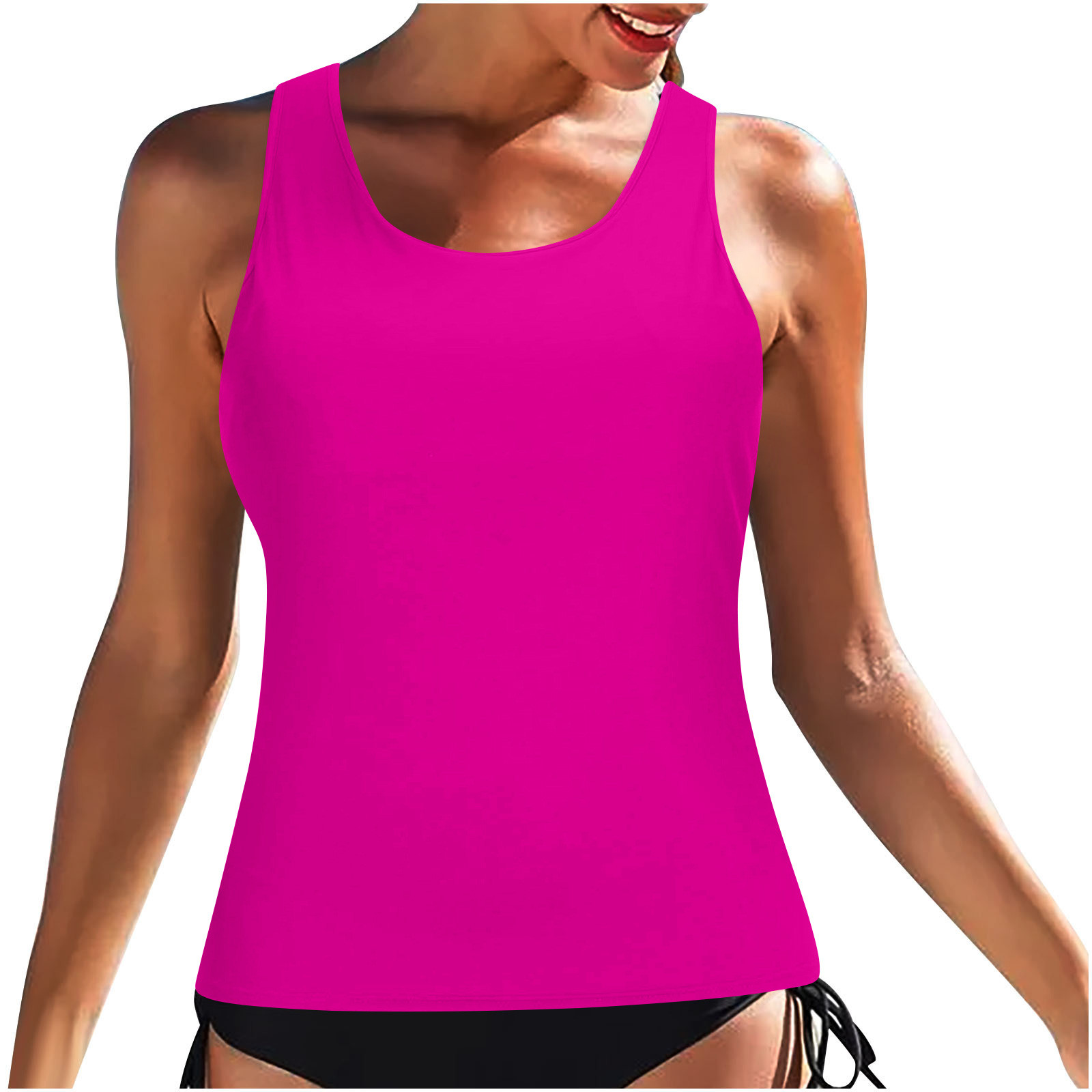 Utoimkio Clearance Swim Tank Tops for Women Tummy Control Solid Color Swim Shirts Summer Beach Swimming Tops for Women